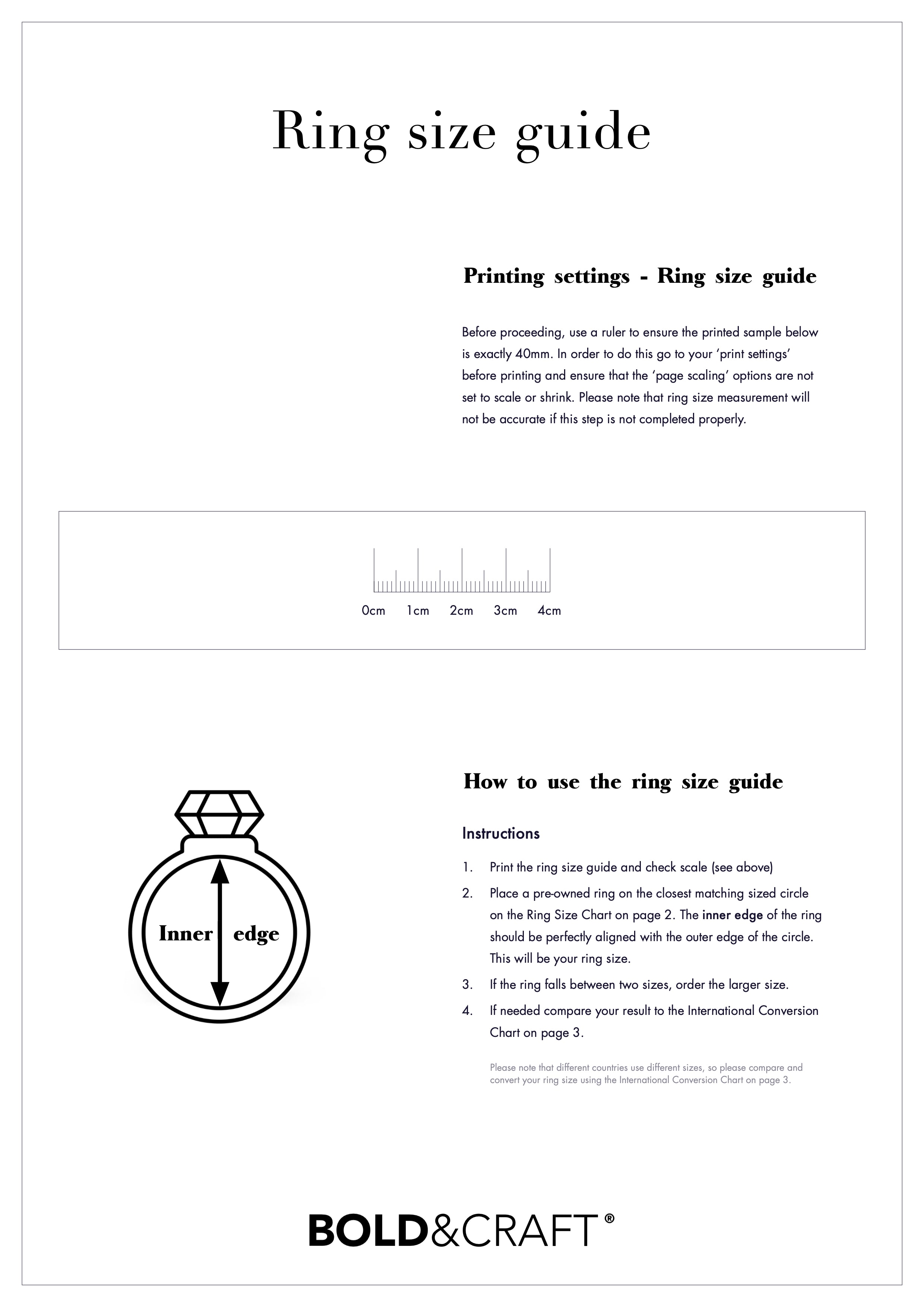 Jewellery Sizing Chart